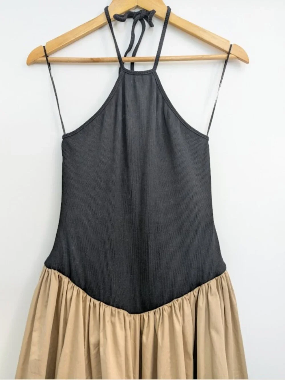 Anthropologie Maeve Black Beige Halter Maxi Dress Size M - Picture 3 of 12